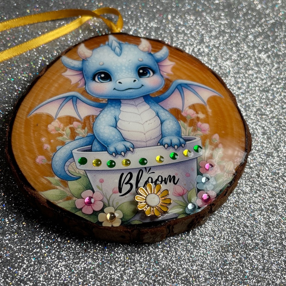 Hand Crafted Blue Dragon Ornament with Yellow Ribbon - Picture 7 of 11